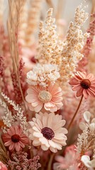 Delicate dried floral arrangement with soft peach and beige tones for a gentle aesthetic