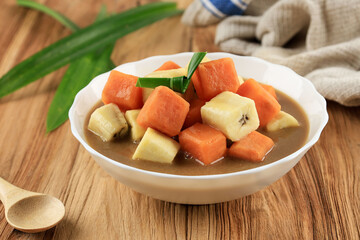 Indonesian Sweet Soup Dessert Popular for Ramadan Fasting, Kolak Pisang Ubi