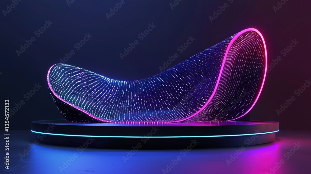 Aufkleber abstract neon wave on platform glowing with vibrant colors in a dark futuristic space