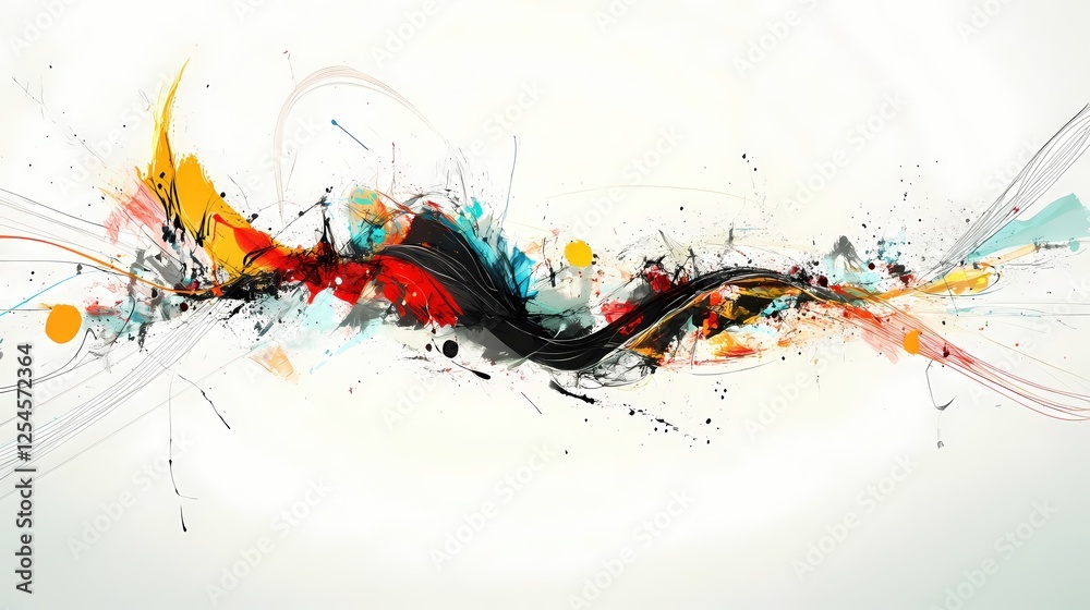 Poster Dynamic abstract painting with vibrant colors and fluid lines creating a modern art design
