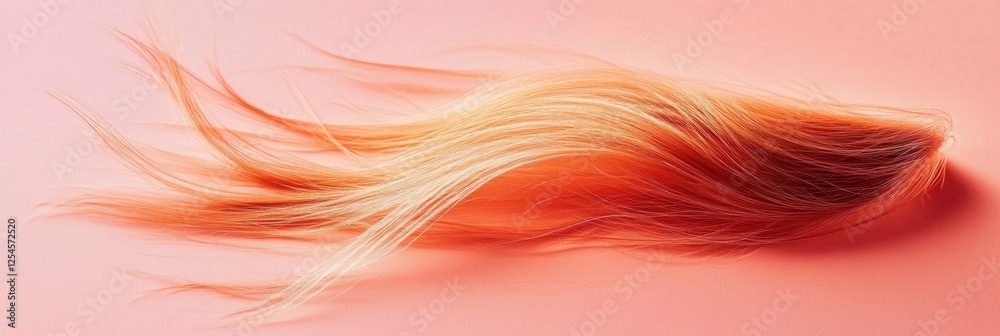 Poster macro shot showcasing a broken strand of hair on a soft pink background highlighting fragile beauty 