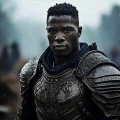 Epic Warrior in the Rain with Glimmering Armor