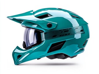 High-quality turquoise motocross helmet designed for safety and performance in off-road biking adventures