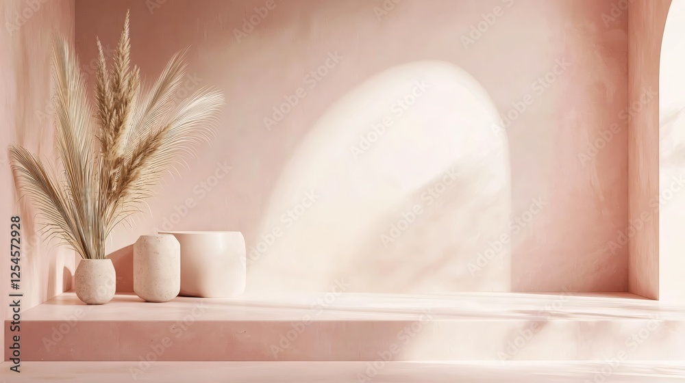 Aufkleber minimalist studio with pampas grass and muted pink tones creating a serene and calm atmosphere
