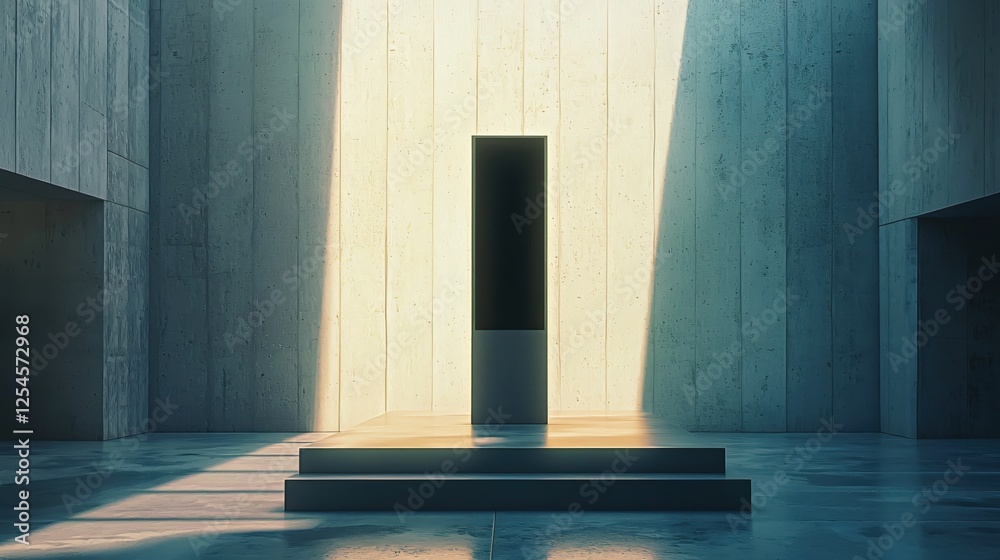 Poster Abstract concrete architecture with geometric shapes and light creating a serene atmosphere