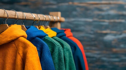 Colorful and vibrant eco friendly fashion apparel displayed in a minimalist and modern retail store interior  Sustainable and organic textiles and materials showcased on stylish hangers and racks