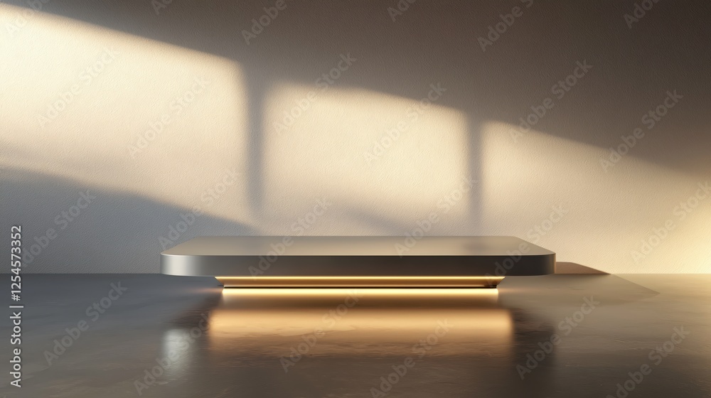 Aufkleber Modern platform with golden light accent against textured wall creating a minimalist scene