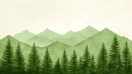 Fototapeta premium Green Mountain Watercolor Illustration