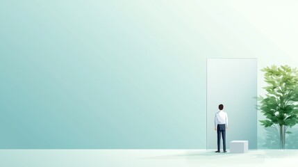 Obraz premium Man at the door, a moment of decision entering new home, apartment or residence