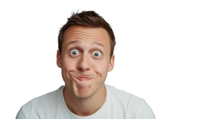 Young man making funny face with transparent background