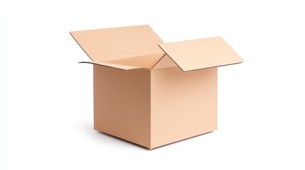 Empty cardboard box with open flaps on a white background, ideal for packaging concepts
