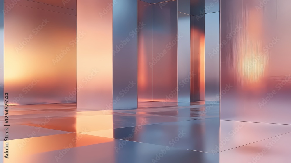 Aufkleber Abstract Metallic Columns in a Modern Architectural Space with Soft Light and Reflections