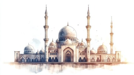 Fototapeta premium A stylized sketch of the Masjid an-Nabawi in Madinah, isolated on a white background