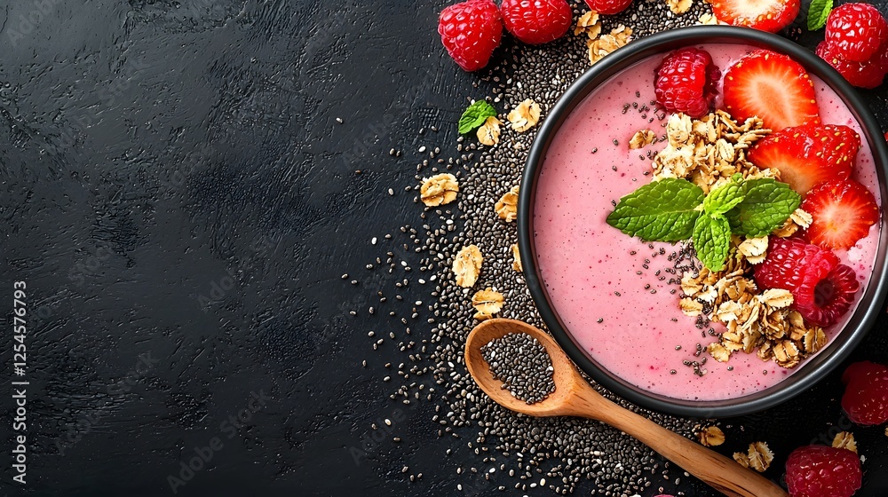 Poster delicious and nutritious smoothie bowl overflowing with a colorful arrangement of fresh fruits crunc