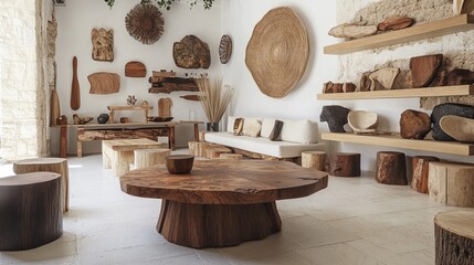 A small workshop advertising handmade wooden furniture with a rustic appeal digital