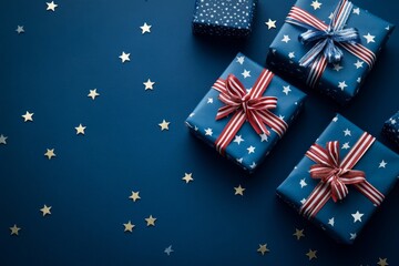 Obraz premium Festive Patrioitc Gifts Stars Stripes Blue Background