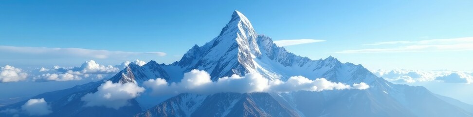 Obraz premium Majestic snow-capped peak rises high amidst the blue sky and wispy clouds, peaks, mountain, vast