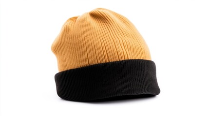 Close-Up View of Yellow and Black Beanie on Isolated White Background. Generative AI