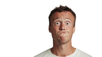 Fototapeta premium Portrait of young man making funny face on transparent background