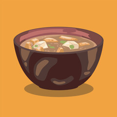 vector of delicious bowl of tofu and fish soup
