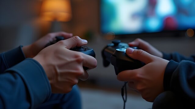  Father and Son Gaming Bond – Hands on Controllers Close-Up