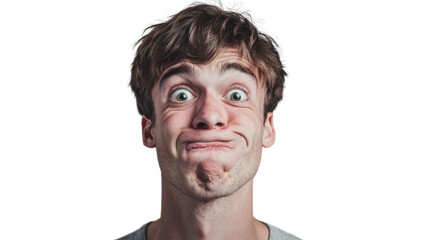 Fototapeta premium Young man making funny face with transparent background
