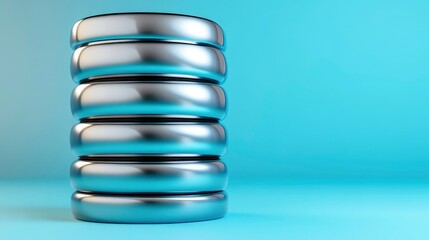 Stack of Shiny Metallic Rings on Light Blue Background - Abstract 3D Render