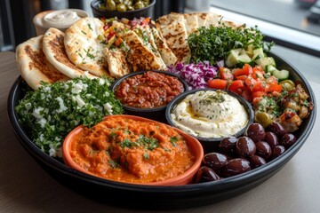 Delicious Mediterranean platter filled with fresh ingredients and vibrant colors at a local restaurant