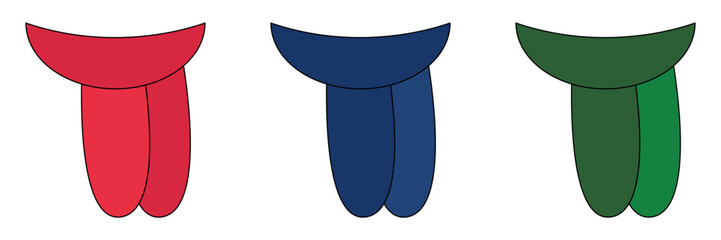 Simple vector illustration of scarves in red, blue, and green.