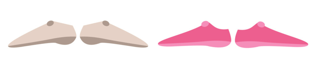 Beige and pink minimalist shoe designs in a flat style.
