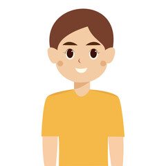 Smiling boy with short brown hair wearing a yellow shirt.