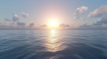 Obraz premium Serene Sunset Over Calm Ocean Waters with Soft Clouds in Sky