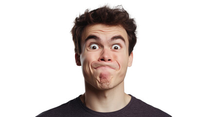 Fototapeta premium Young man making funny face with transparent background