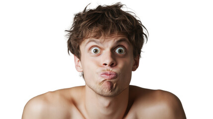 Obraz premium Portrait of shirtless man making funny face with transparent background