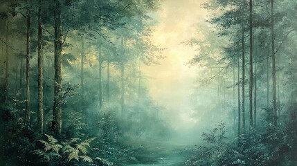 Misty Forest Pathway - A Serene Nature Painting