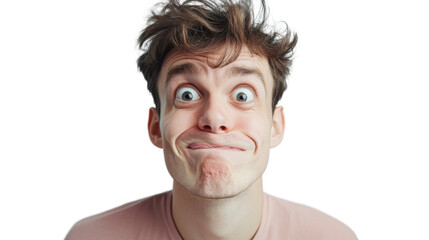 Young man making funny face with transparent background