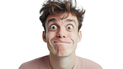 Young man making funny face with transparent background