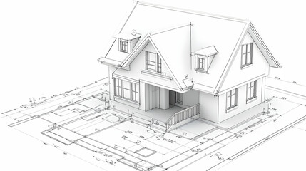 Fototapeta premium 3D House Architectural Blueprint Illustration