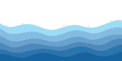 Sea waves. Blue river ocean wave layer vector background illustration