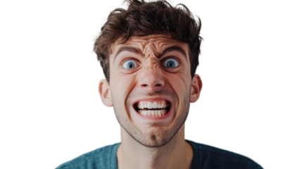 Young man showing angry facial expression with transparent background
