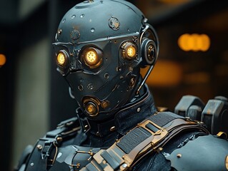 Futuristic Robot Soldier Wearing Advanced Combat Armor