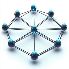 Abstract depiction of a connected network of spheres with glowing accents, representing technology and communication innovations