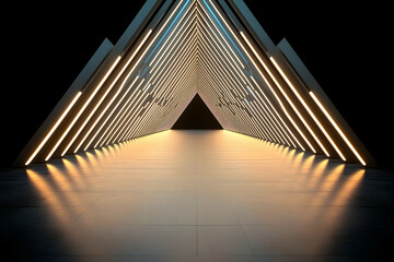 Obraz premium Abstract 3D Background of Illuminated Triangle Tunnel