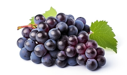 Fototapeta premium blue grape fruits with leaves isolated on white