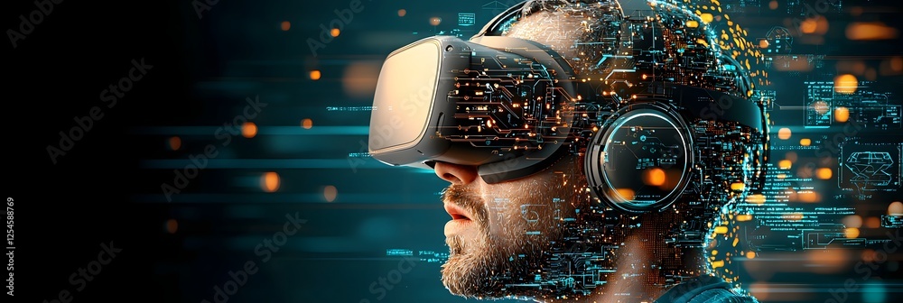 Leinwandbilder futuristic digital world with a floating vr headset representing the advancements and immersive pote