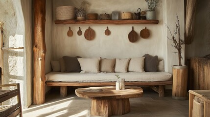 A small workshop advertising handmade wooden furniture with a rustic appeal digital
