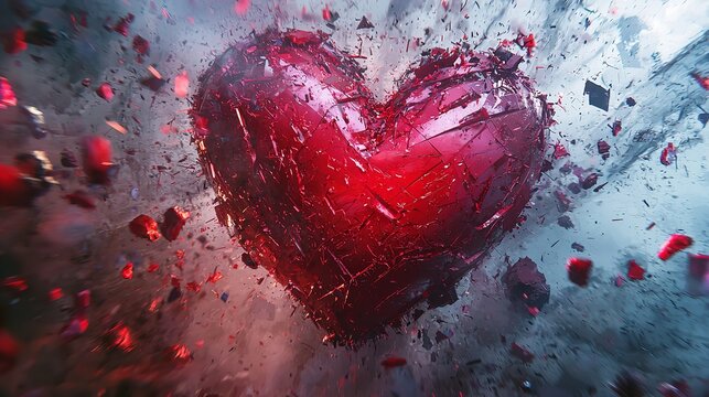 A red heart is sitting on a wooden surface