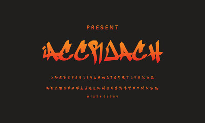 Alphabet in street graffiti style, hand drawn. vector graffiti alphabet on isolated black background.