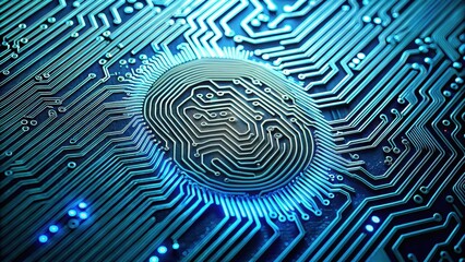 Detailed image of a close-up fingerprint on a circuit board with intricate patterns and textures