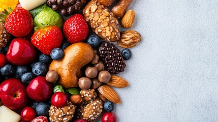 Obraz premium Delicious and Healthy Mix of Berries, Nuts, and Chocolate Treats